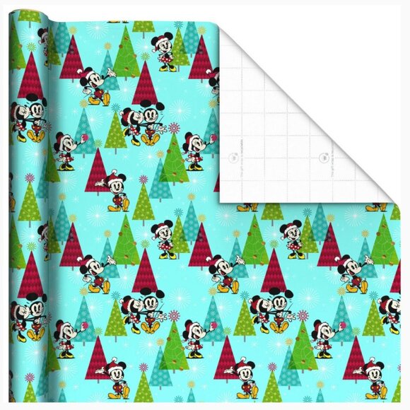 Hallmark Wrapping Paper Christmas Disney Mickey Minnie Mouse Trees Blue 25 sq ft - Picture 2 of 6